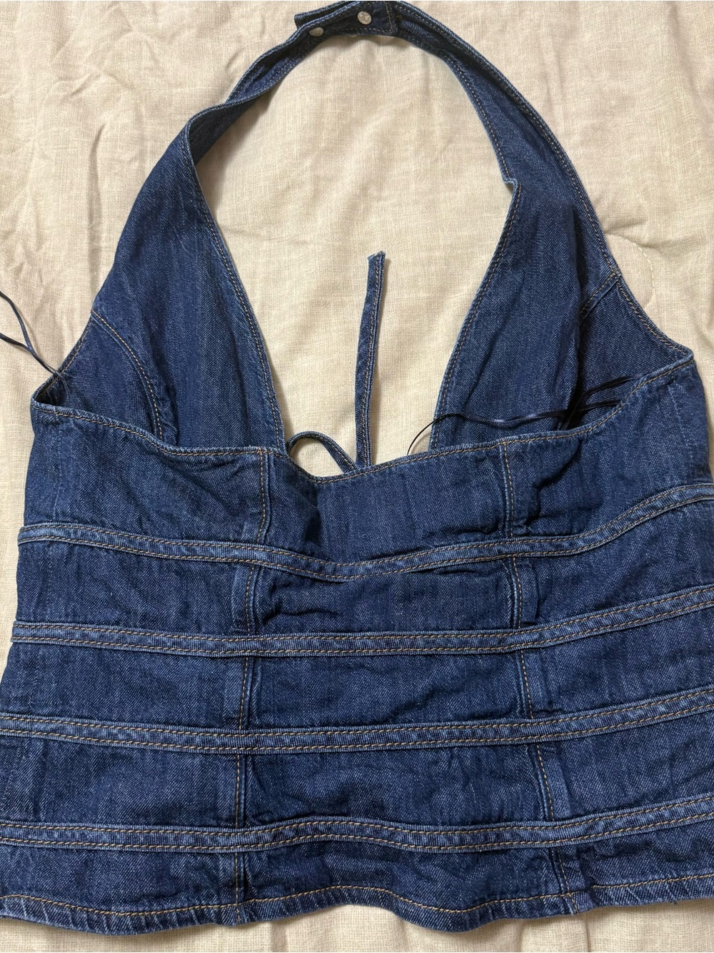 Reformation Dark Blue Denim Lace-Up Halter Top - Picture 5 of 8